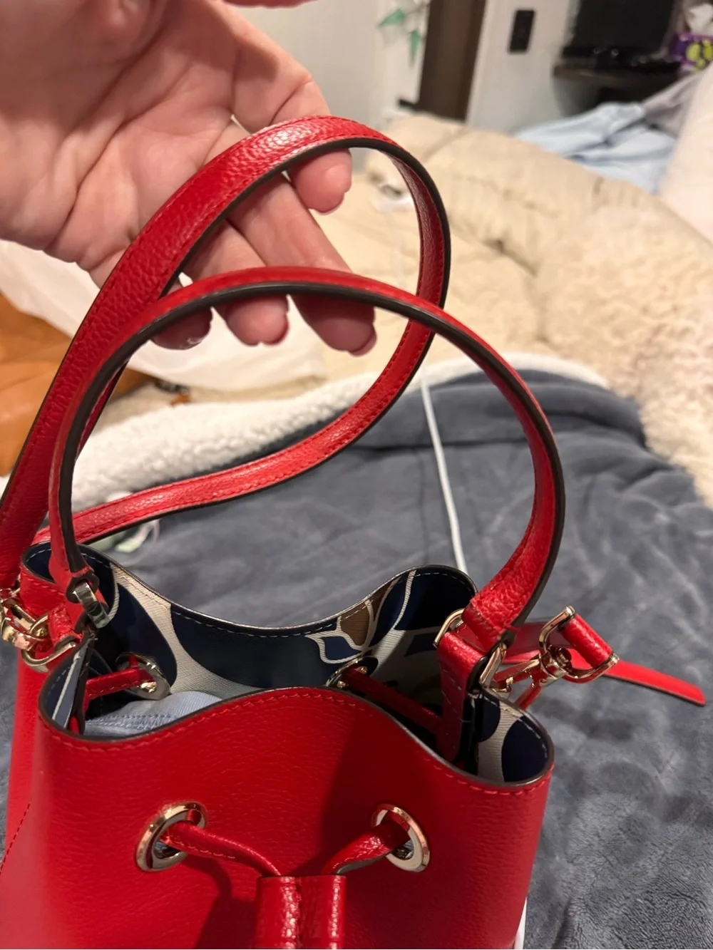 Kate spade Red Leather Drawstring Bucket Bag NWOT